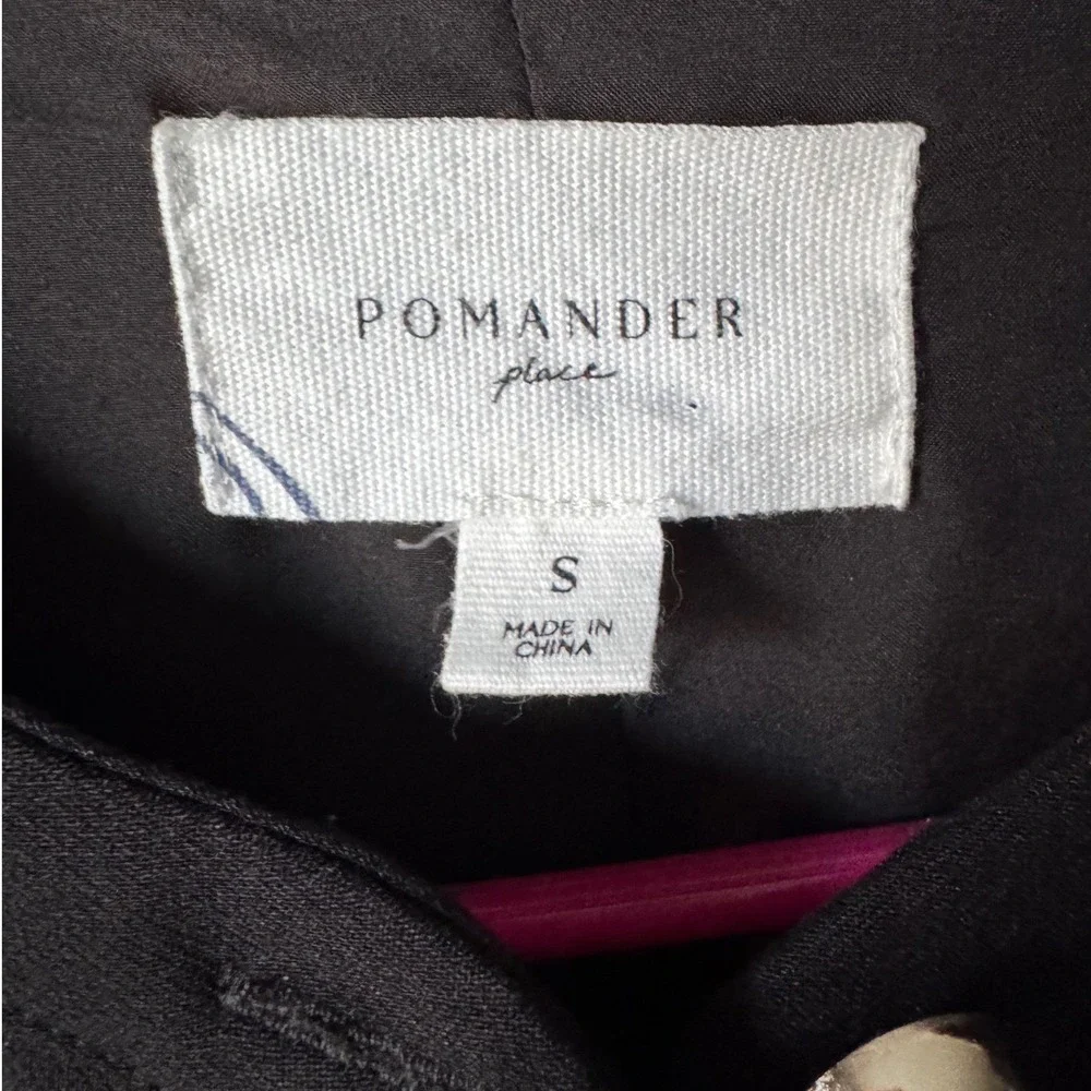 Pomander Place Samantha Mini Dress Black Puff Sleeve Gold Button Womens Small